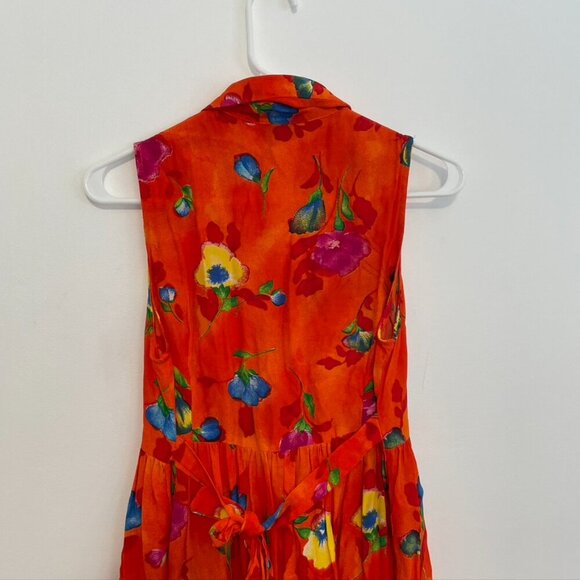 VINTAGE VTG LAPIS LOS ANGELES Orange Floral Button Sleeveless Fit & Flare Dress - Picture 9 of 10